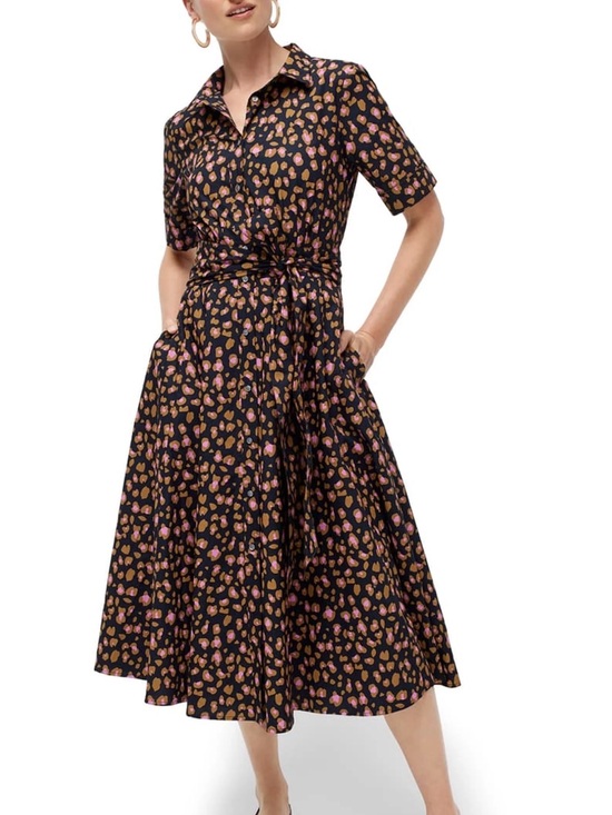 J. Crew Dresses & Skirts - J.Crew Leopard Tie-Waist Short-Sleeve Dress Midi Shirt Dress Sz 12